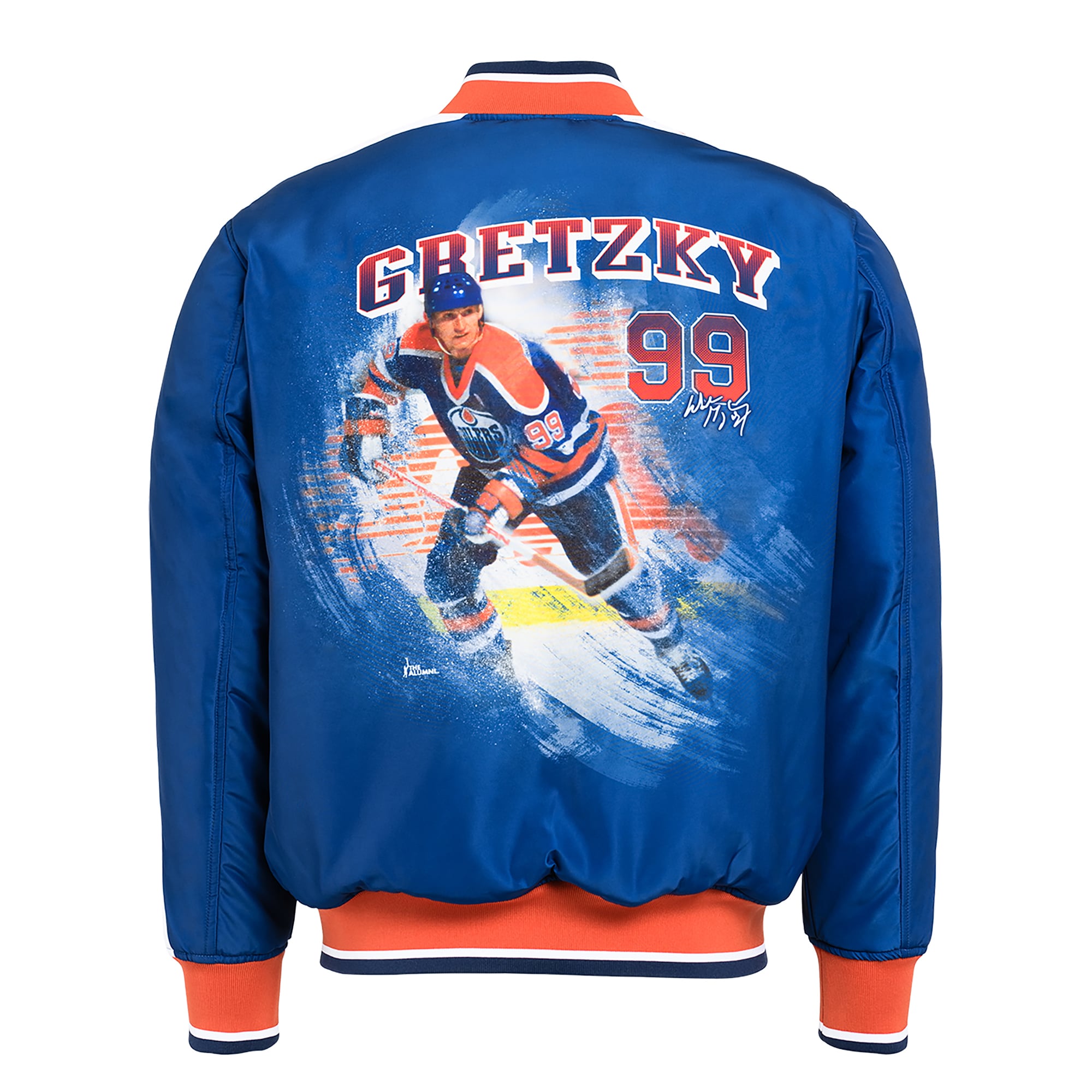 Veste bomber réversible zippée pour homme FE Wayne Gretzky Royal/Marine des Oilers d'Edmonton